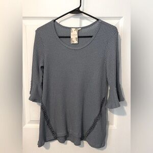 BLU PEPPER Women’s Waffle Lace 3/4 Sleeves Top Size L